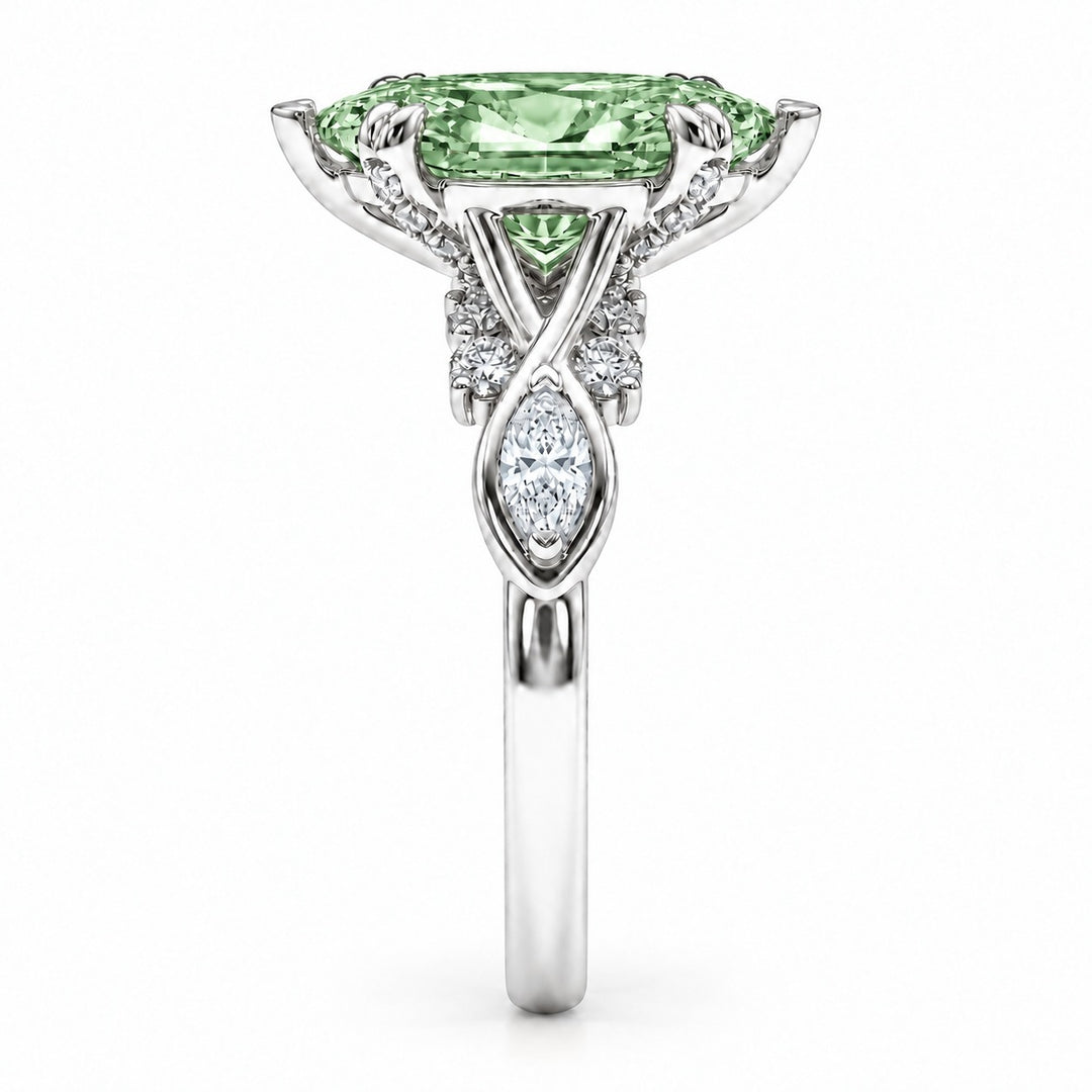 The Sovereign Crest with a green lab-grown marquise diamond in 14K white gold, side profile
