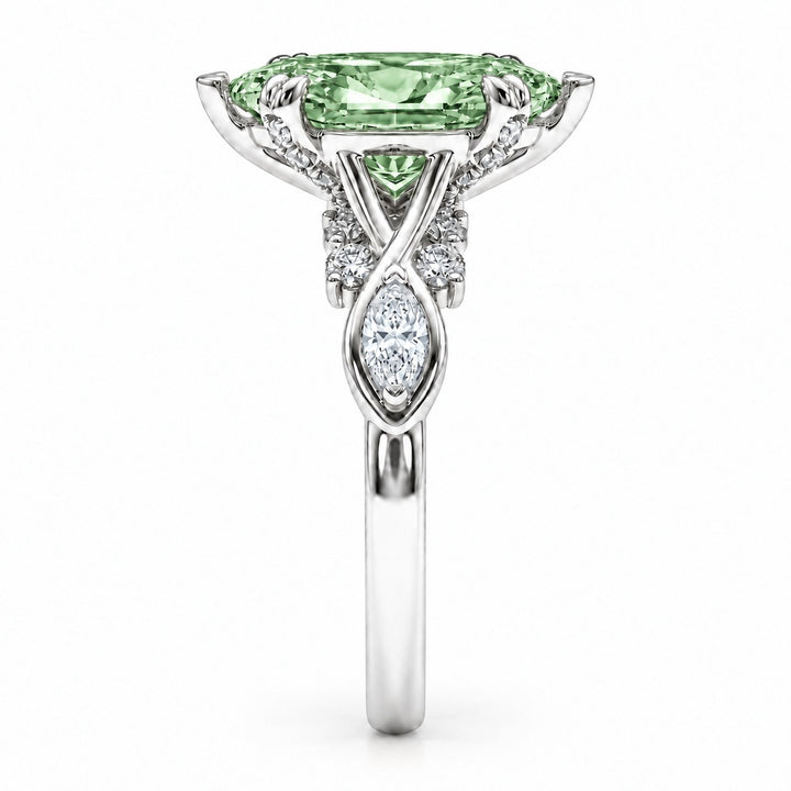 The Sovereign Crest with a green lab-grown marquise diamond in 14K white gold, side profile