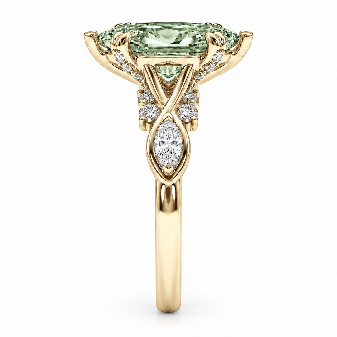 The Sovereign Crest with a green lab-grown marquise diamond in 14K yellow gold, side profile