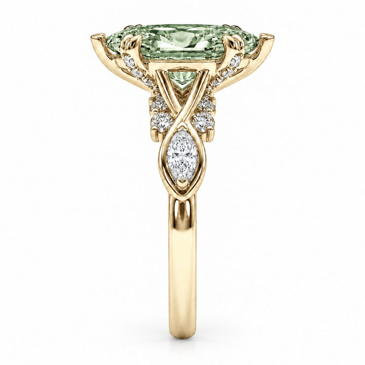 The Sovereign Crest with a green lab-grown marquise diamond in 14K yellow gold, side profile