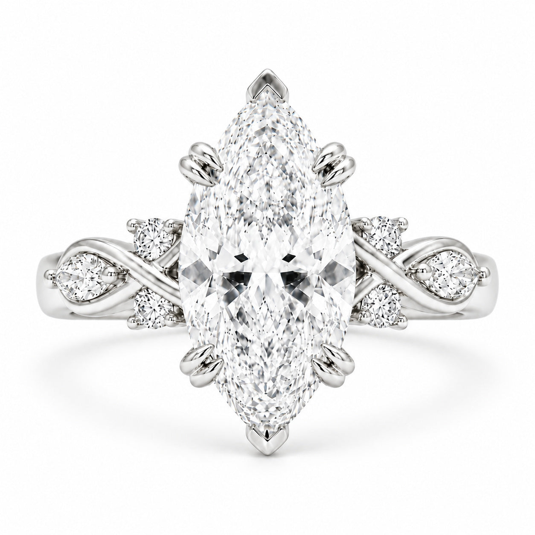 The Sovereign Crest marquise lab diamond engagement ring in 14K white gold