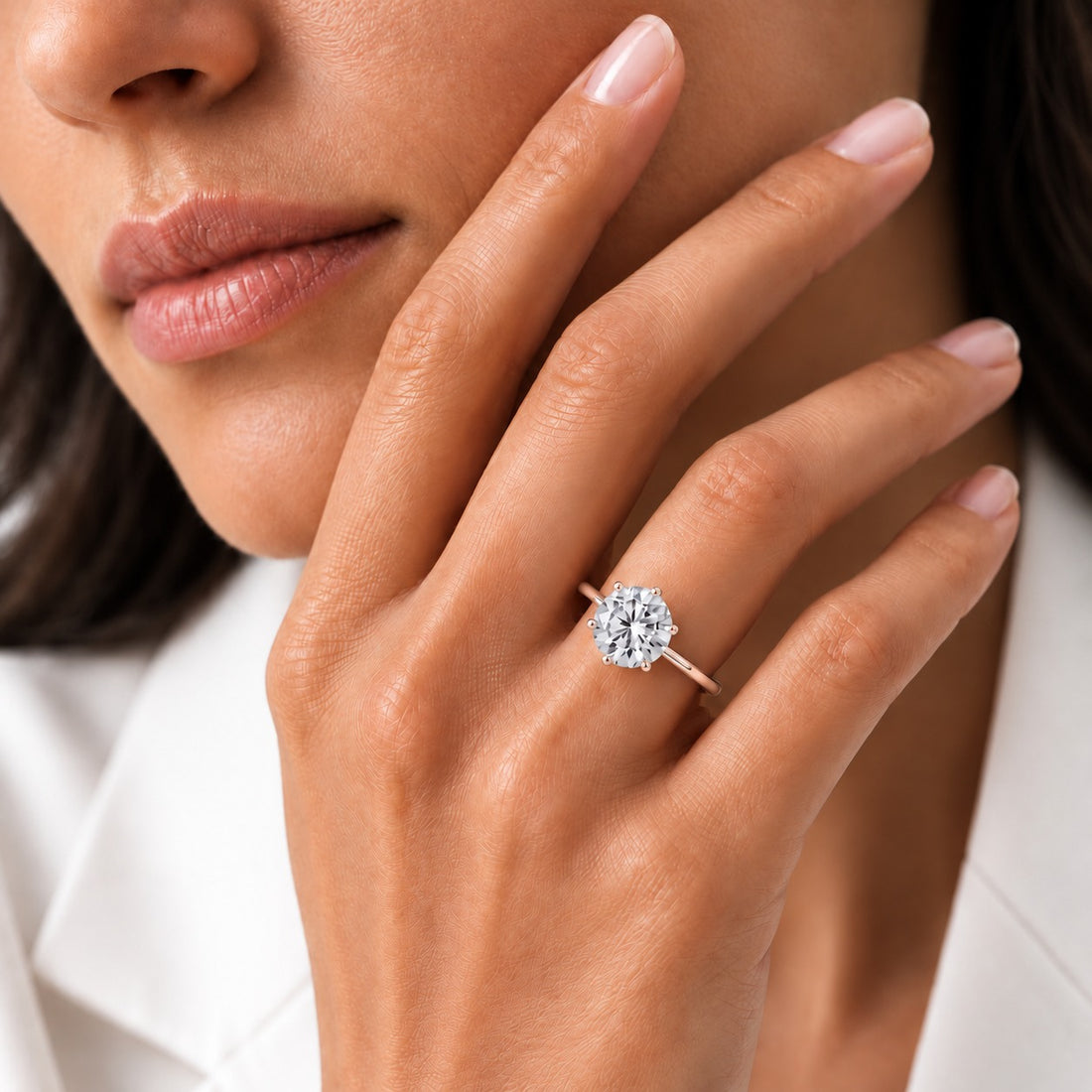 The Tiffany in 14K rose gold, on the hand