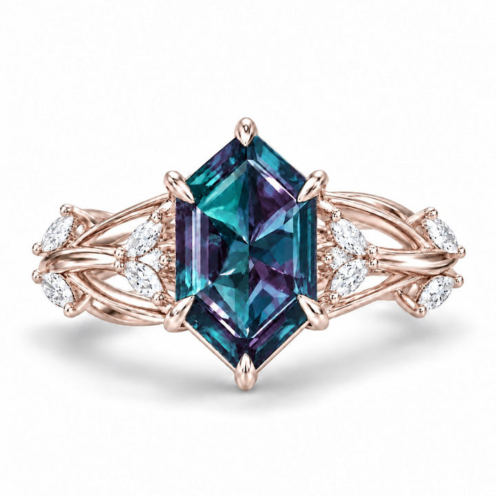 The Verbena — Dutch Marquise Alexandrite Garden Ring, North-South, in 14K rose gold