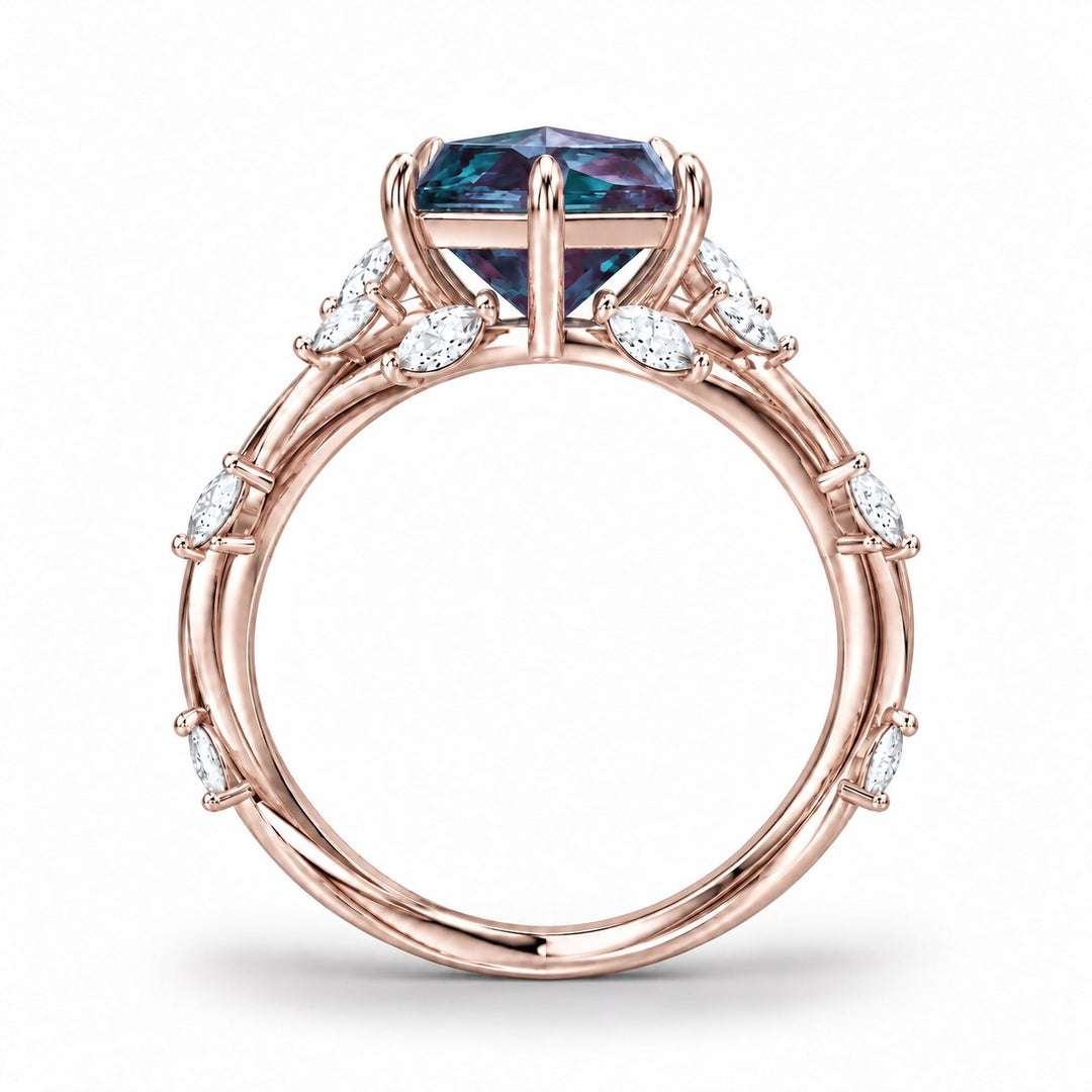 The Verbena — Dutch Marquise Alexandrite Garden Ring, North-South, in 14K rose gold, profile view