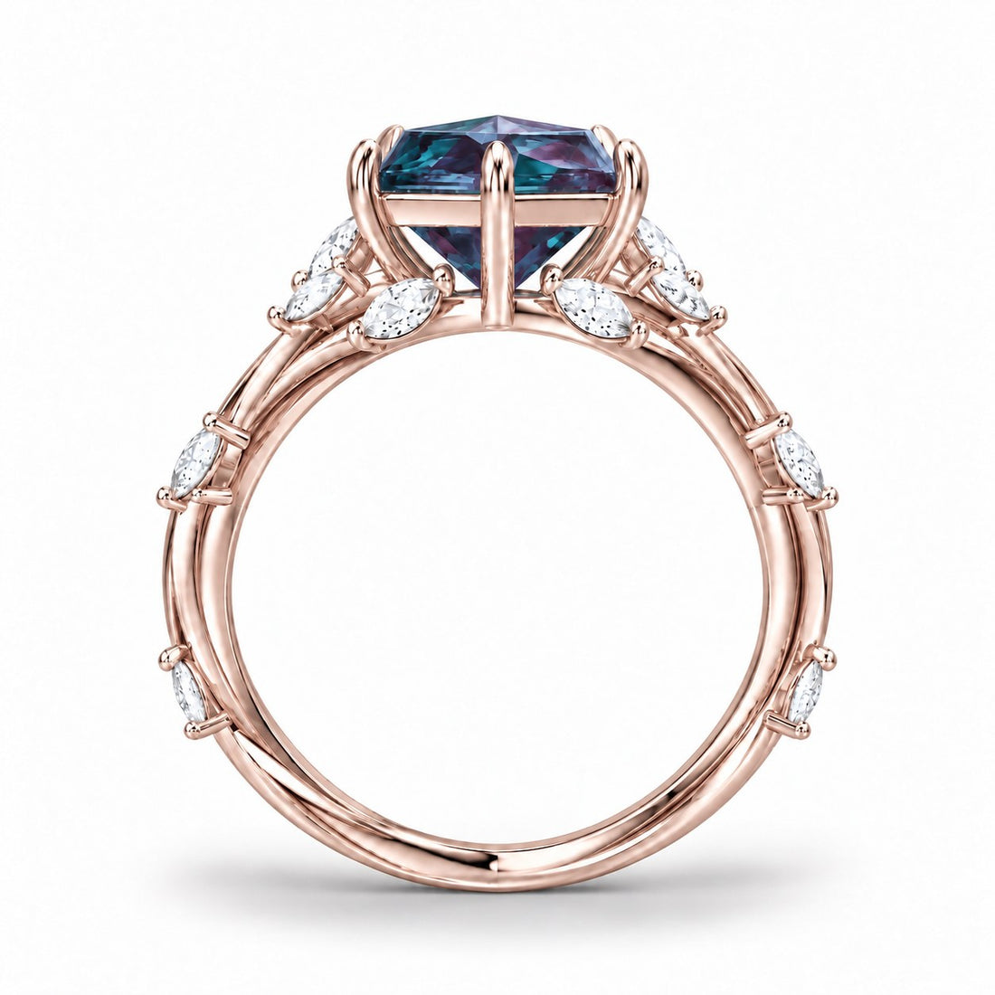 The Verbena — Dutch Marquise Alexandrite Garden Ring, North-South, in 14K rose gold, profile view