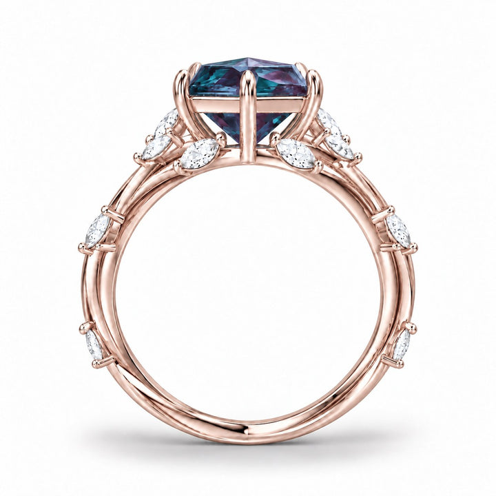 The Verbena — Dutch Marquise Alexandrite Garden Ring, North-South, in 14K rose gold, profile view