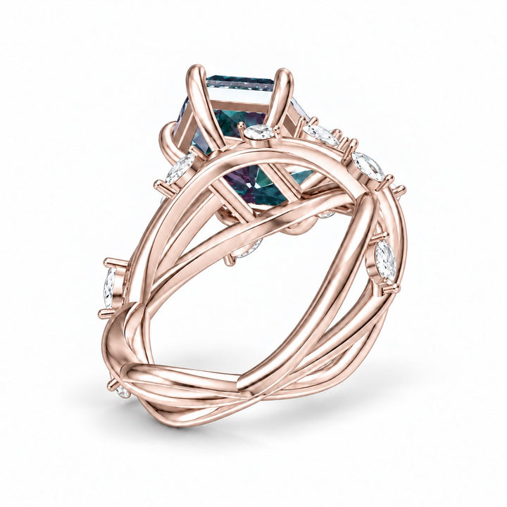 The Verbena — Dutch Marquise Alexandrite Garden Ring, North-South, in 14K rose gold, back view