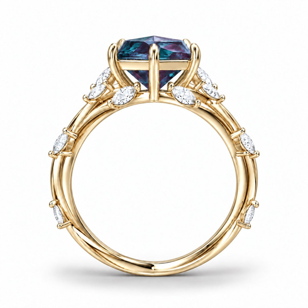 The Verbena — Dutch Marquise Alexandrite Garden Ring, North-South, in 14K yellow gold, profile view