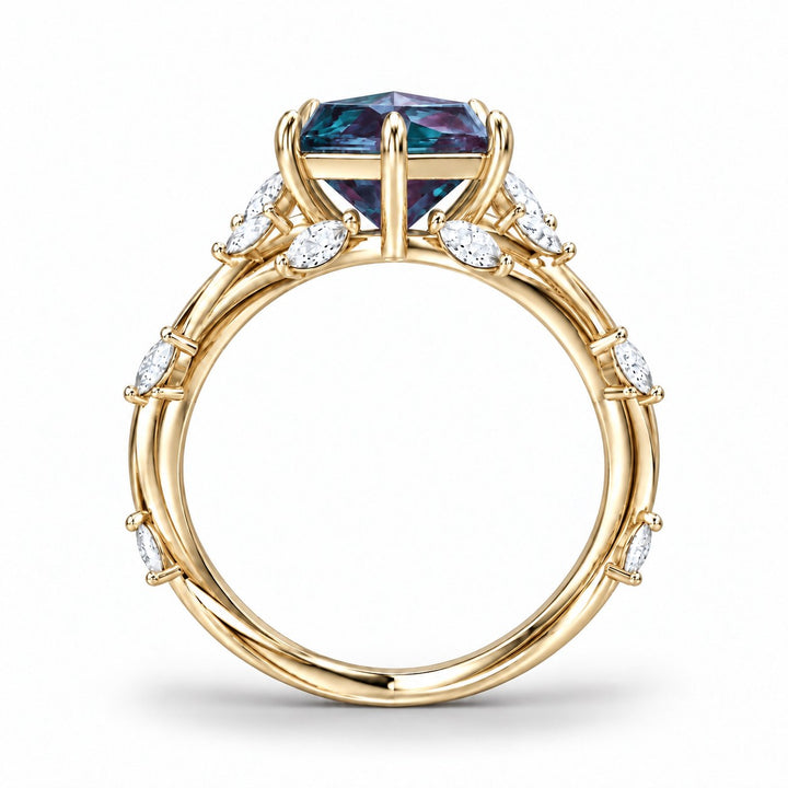 The Verbena — Dutch Marquise Alexandrite Garden Ring, North-South, in 14K yellow gold, profile view