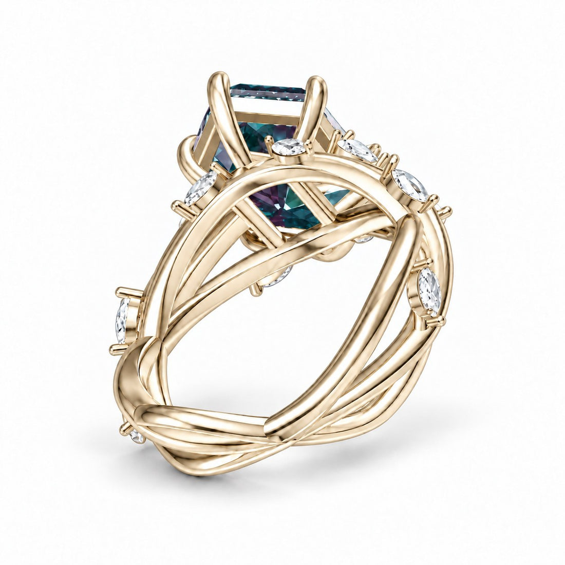 The Verbena — Dutch Marquise Alexandrite Garden Ring, North-South, in 14K yellow gold, back view