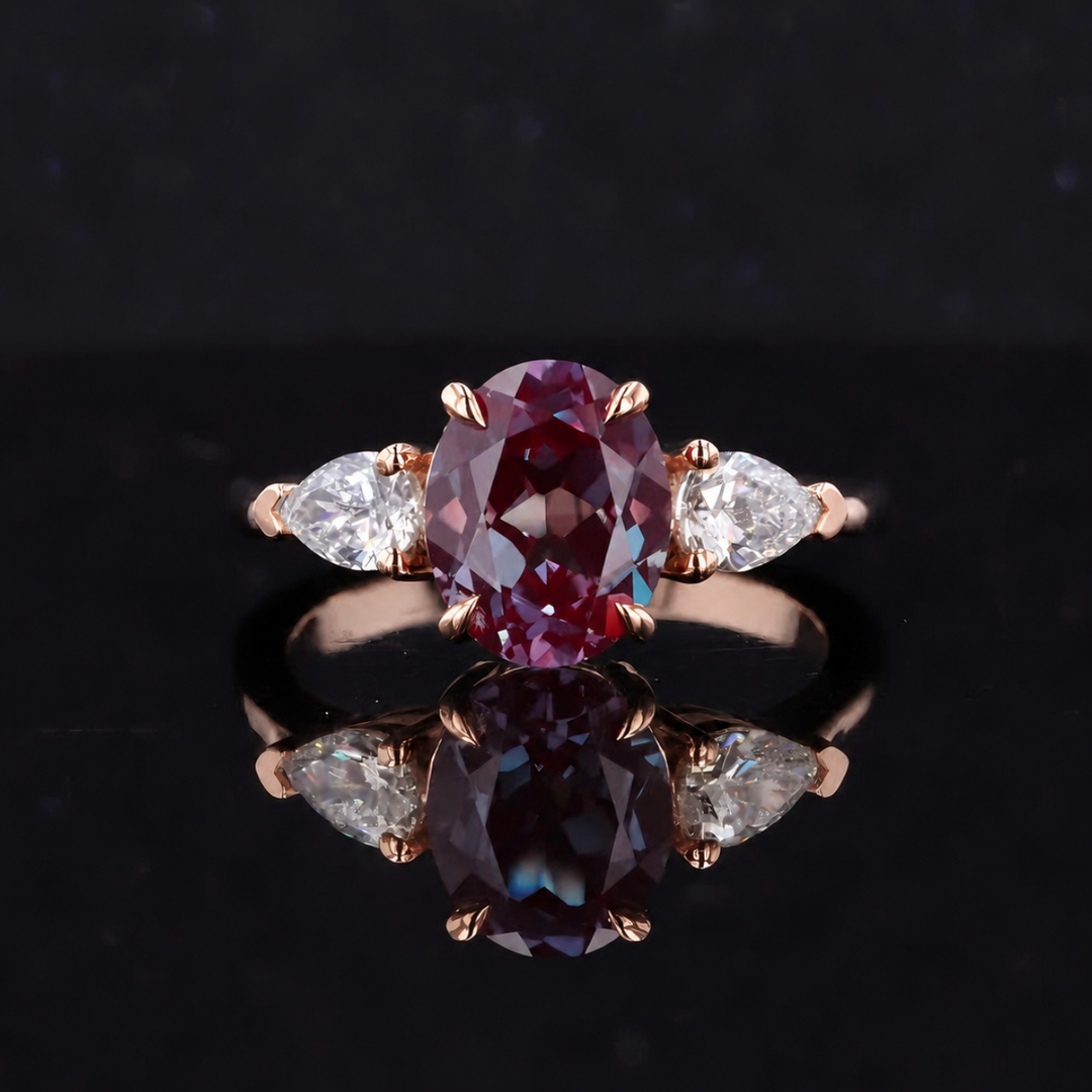 The Virelle — Oval Alexandrite Three-Stone Ring