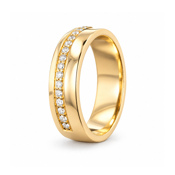 5mm Diamond Accent Band Ring in yellow gold, standing view