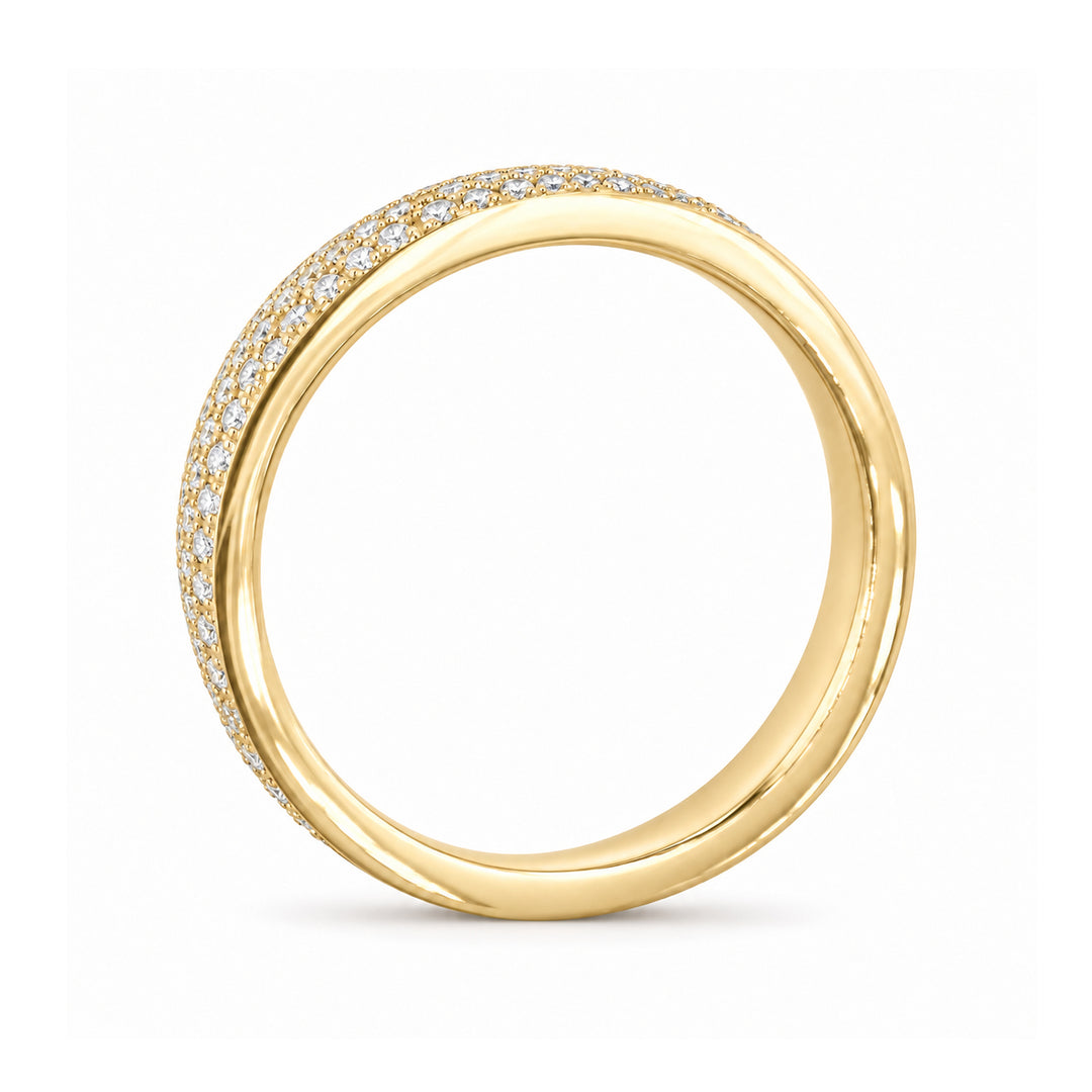 5mm Triple-Row Pavé Diamond Band in yellow gold, profile view