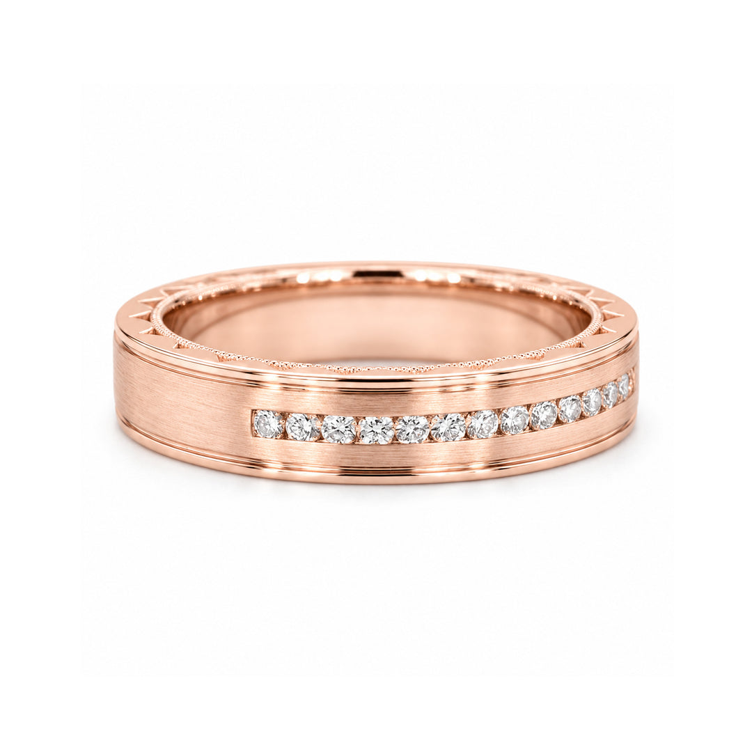 Brushed Diamond Accent Band Ring (3.5mm) in rose gold