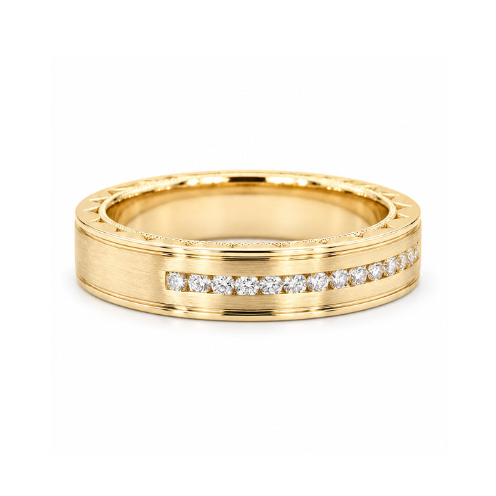 Brushed Diamond Accent Band Ring (3.5mm) in yellow gold