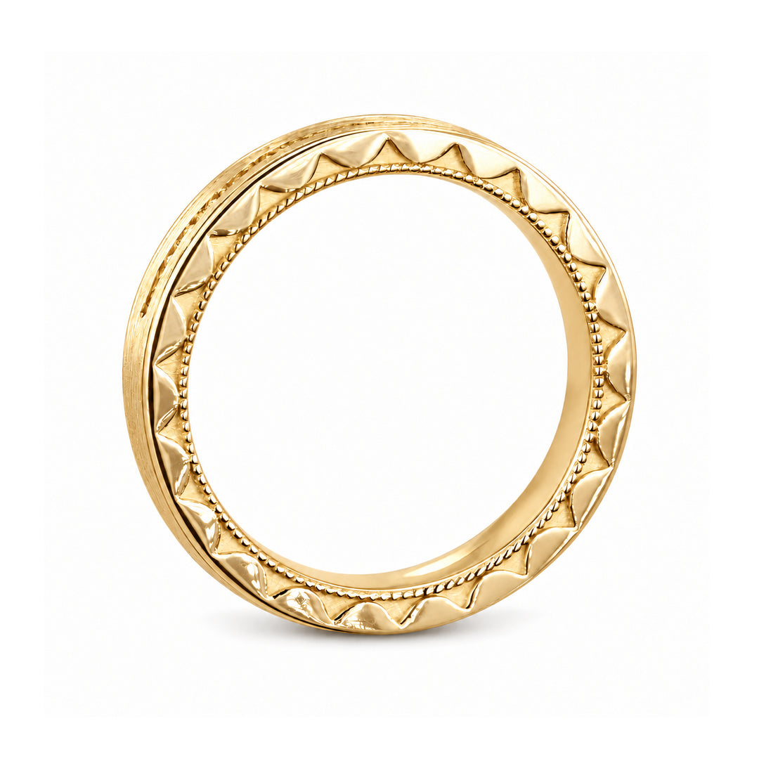 Brushed Diamond Accent Band Ring (3.5mm) in yellow gold, profile view