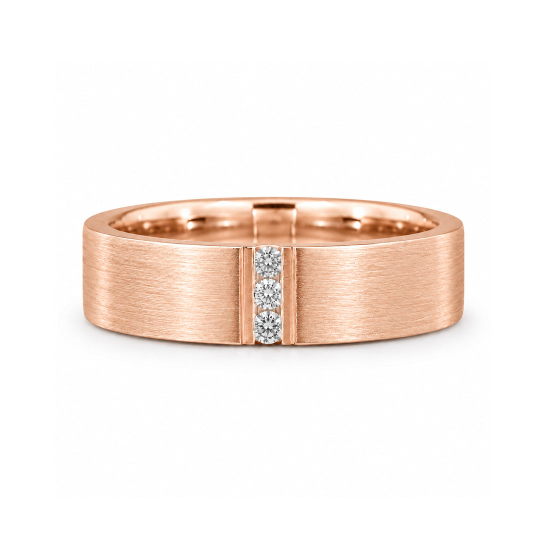 Brushed Vertical Diamond Accent Band Ring (3.5mm) in rose gold