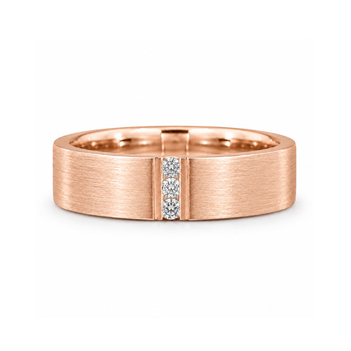 Brushed Vertical Diamond Accent Band Ring (3.5mm) in rose gold