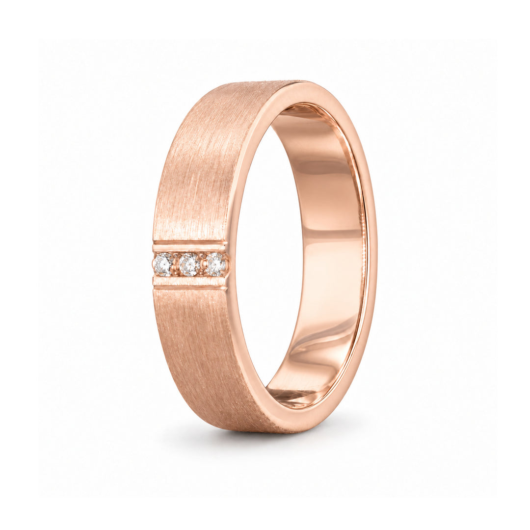 Brushed Vertical Diamond Accent Band Ring (3.5mm) in rose gold, standing view
