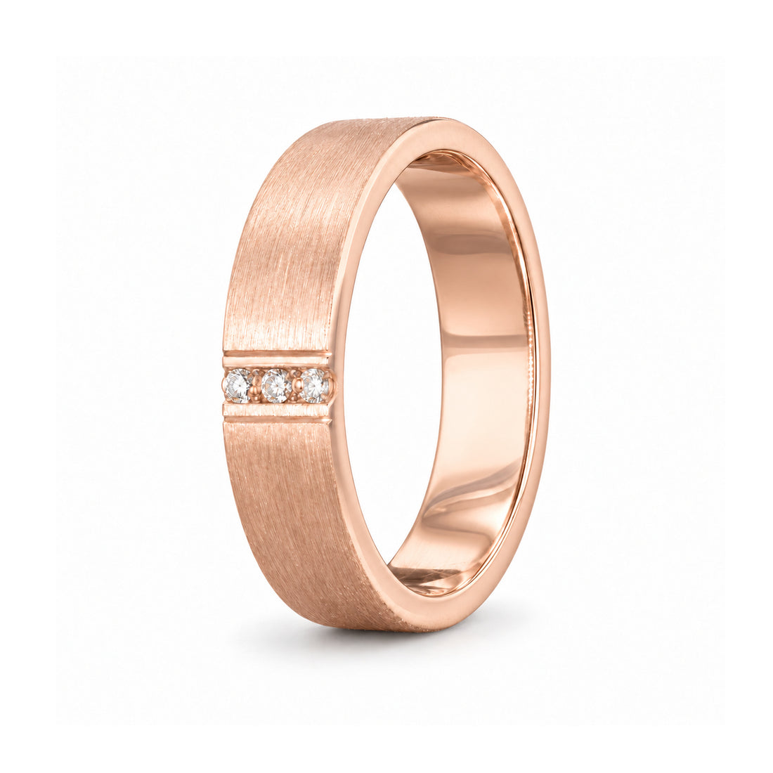 Brushed Vertical Diamond Accent Band Ring (3.5mm) in rose gold, standing view