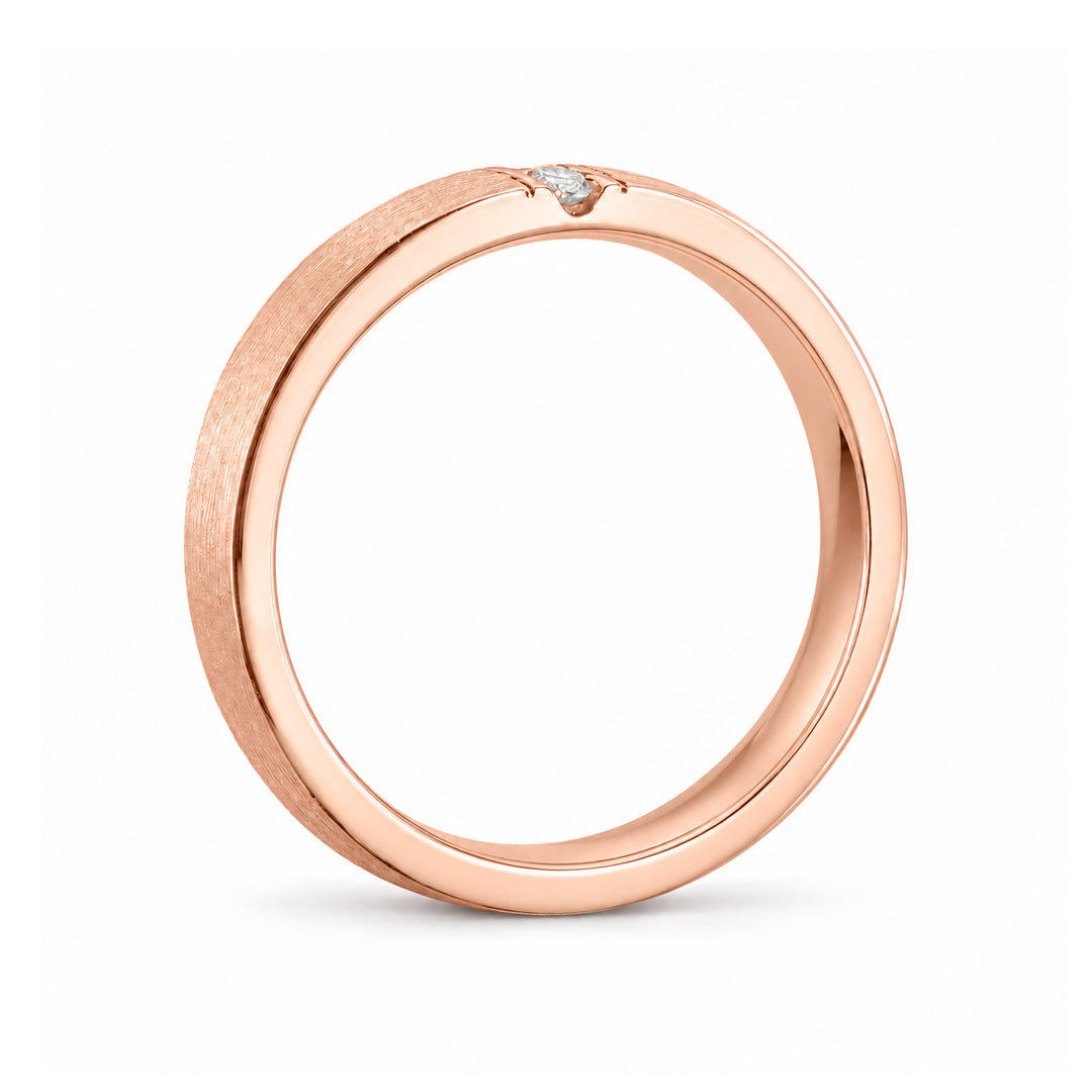Brushed Vertical Diamond Accent Band Ring (3.5mm) in rose gold, profile view
