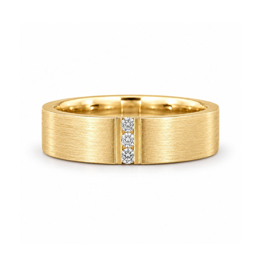 Brushed Vertical Diamond Accent Band Ring (3.5mm) in yellow gold