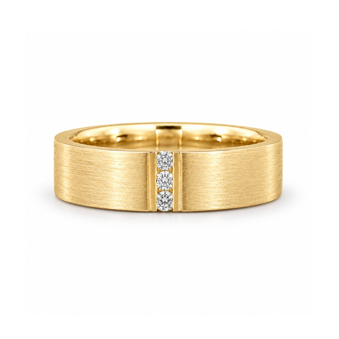 Brushed Vertical Diamond Accent Band Ring (3.5mm) in yellow gold