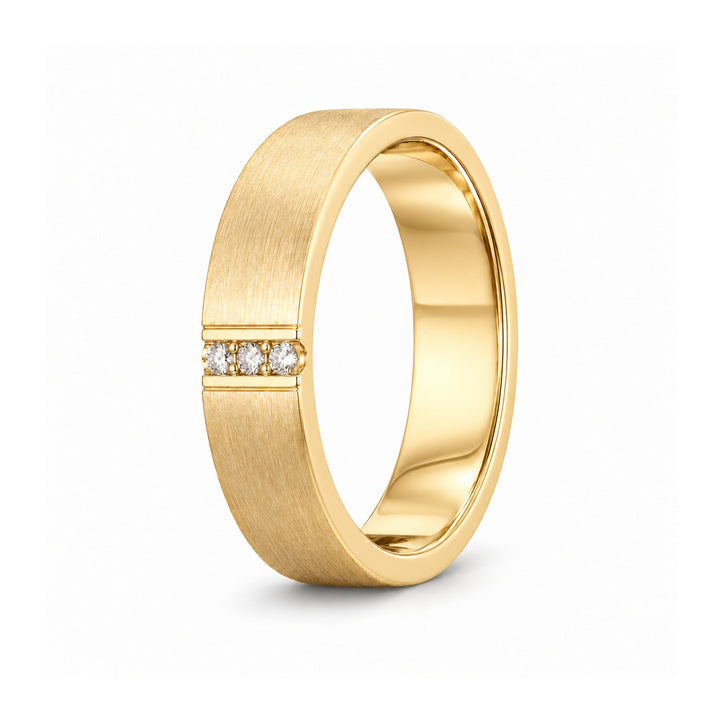 Brushed Vertical Diamond Accent Band Ring (3.5mm) in yellow gold, standing view