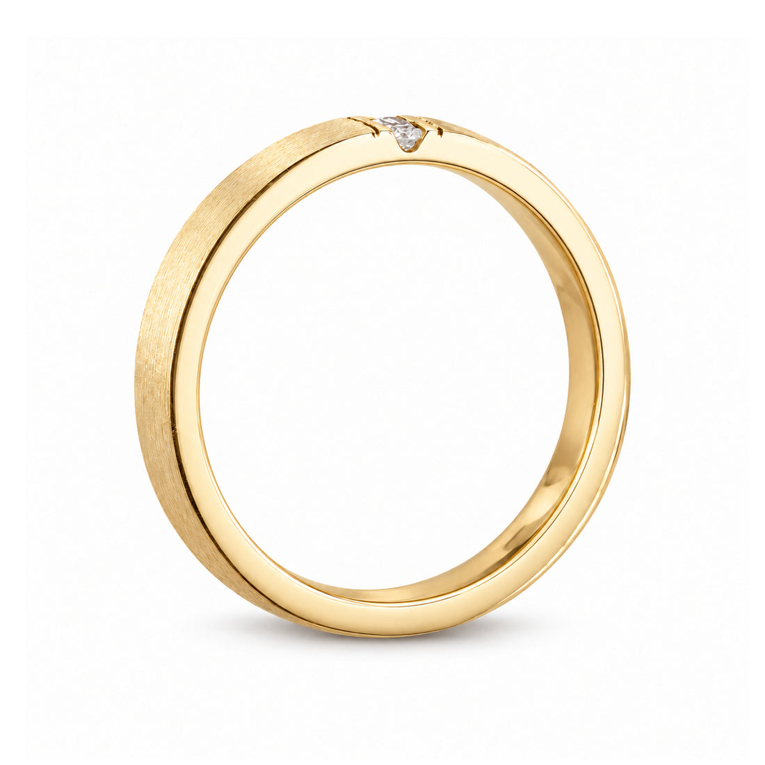 Brushed Vertical Diamond Accent Band Ring (3.5mm) in yellow gold, profile view