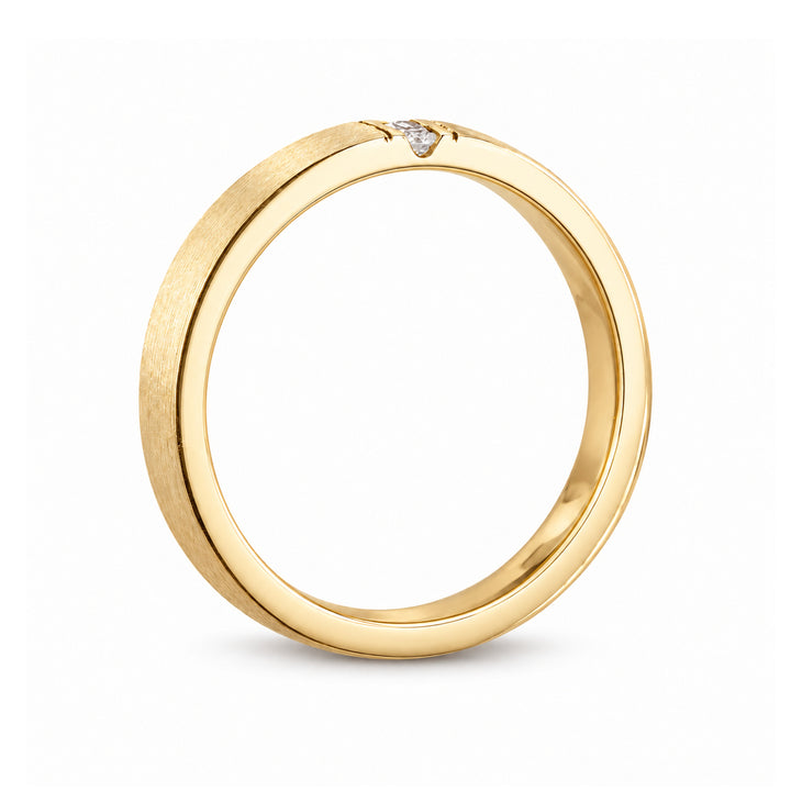 Brushed Vertical Diamond Accent Band Ring (3.5mm) in yellow gold, profile view