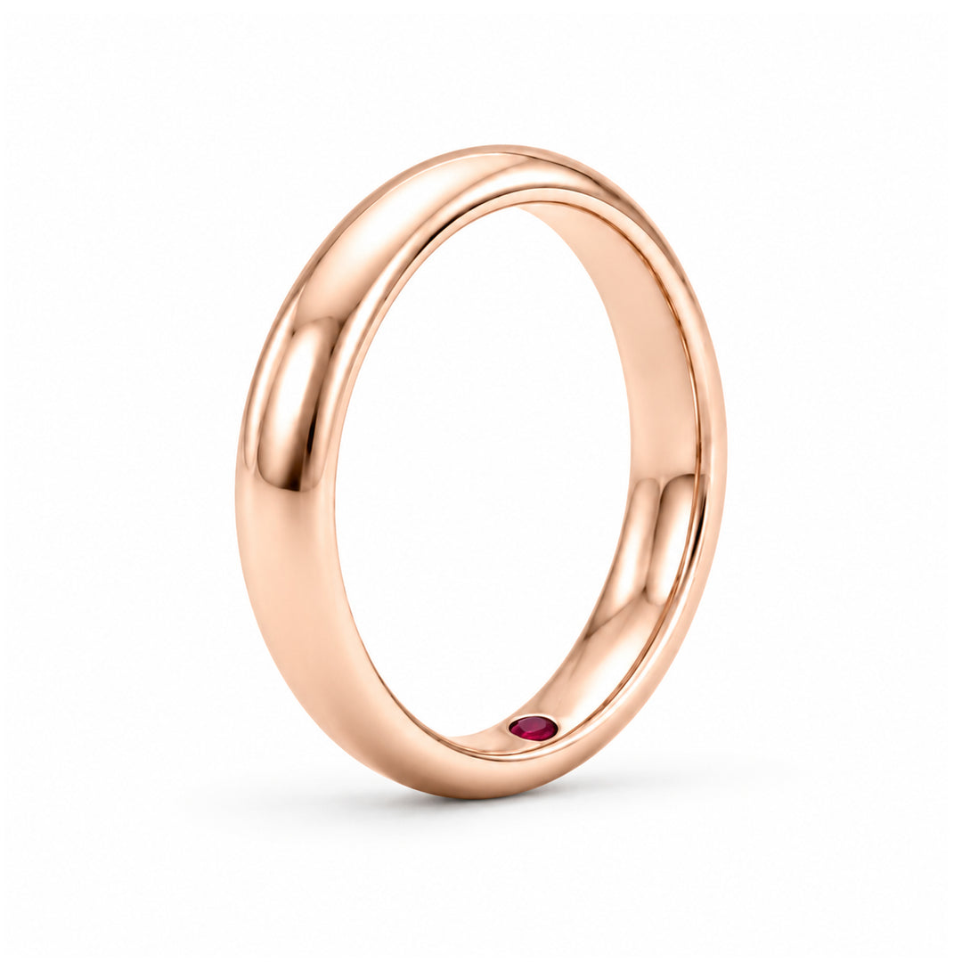 Custom Birthstone Inlay Band Ring – 3.5mm High Polish in rose gold, standing view