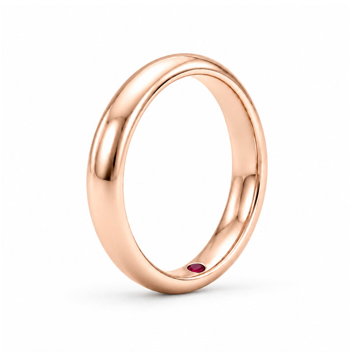 Custom Birthstone Inlay Band Ring – 3.5mm High Polish in rose gold, standing view