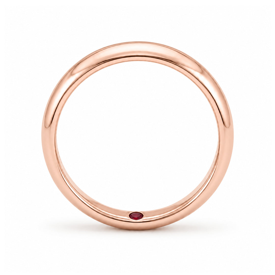 Custom Birthstone Inlay Band Ring – 3.5mm High Polish in rose gold, profile view
