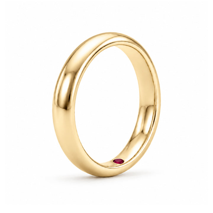 Custom Birthstone Inlay Band Ring – 3.5mm High Polish in yellow gold, standing view