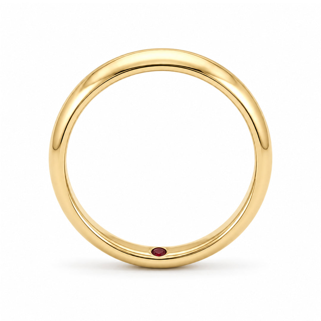 Custom Birthstone Inlay Band Ring – 3.5mm High Polish in yellow gold, profile view