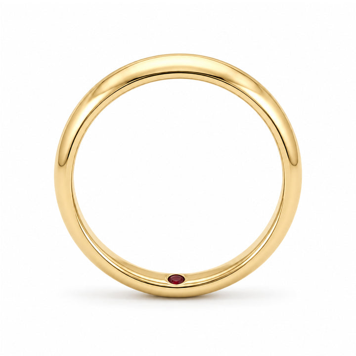 Custom Birthstone Inlay Band Ring – 3.5mm High Polish in yellow gold, profile view