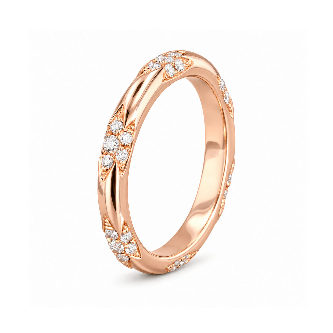 The Aveline — 3mm Diamond Accent Band (0.11ctw) in rose gold, standing view