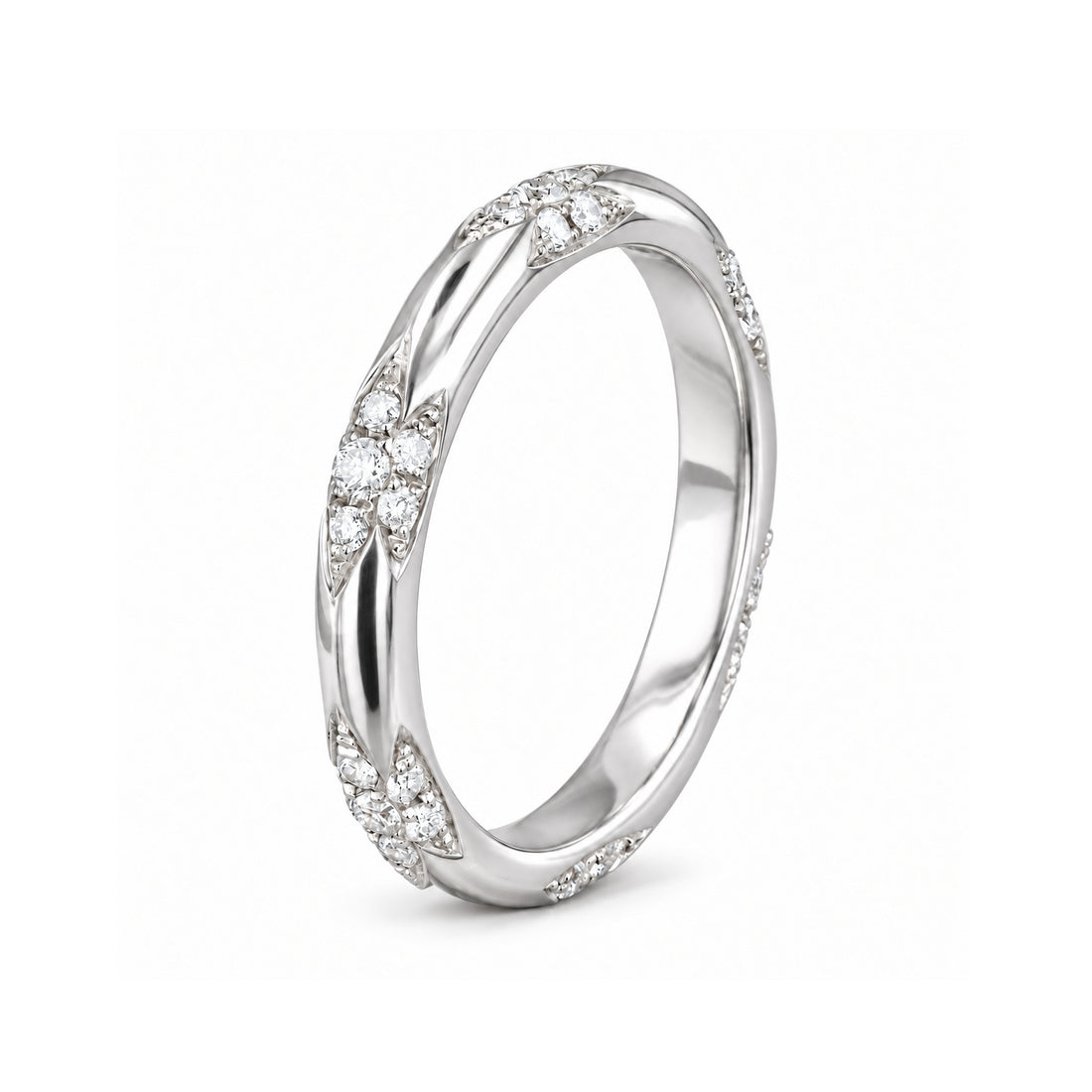 The Aveline — 3mm Diamond Accent Band (0.11ctw) in white gold, standing view