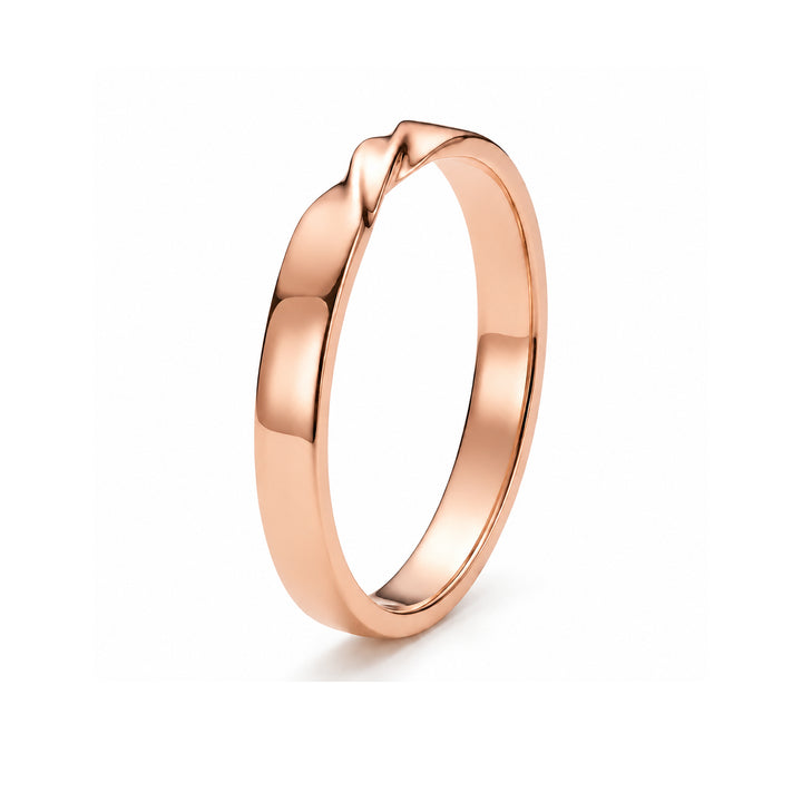 The Chevron Twist — 3mm Solid Gold Wedding Band in rose gold, standing view
