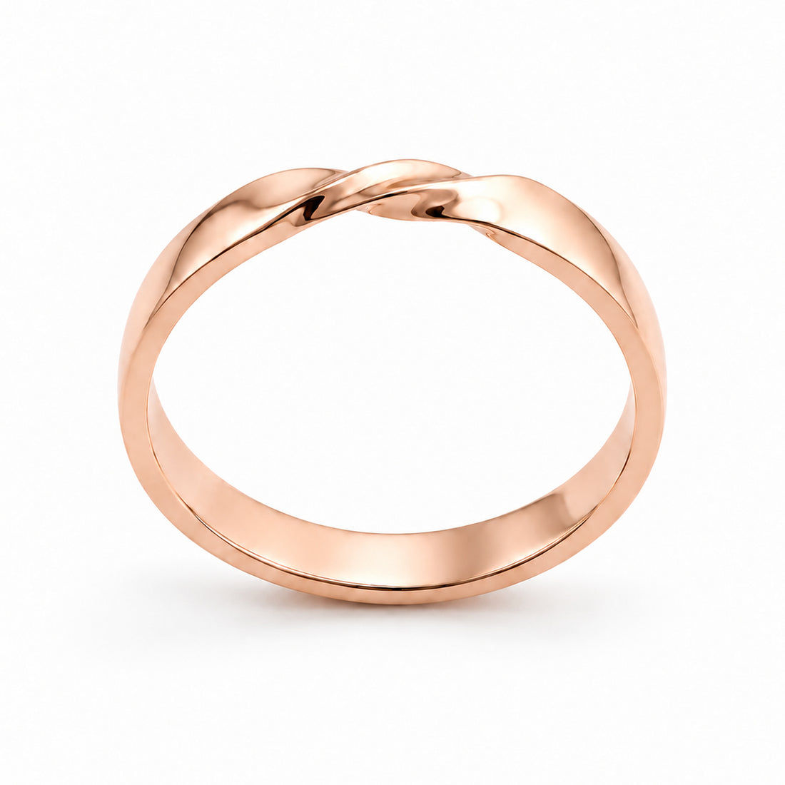 The Chevron Twist — 3mm Solid Gold Wedding Band in rose gold, profile view