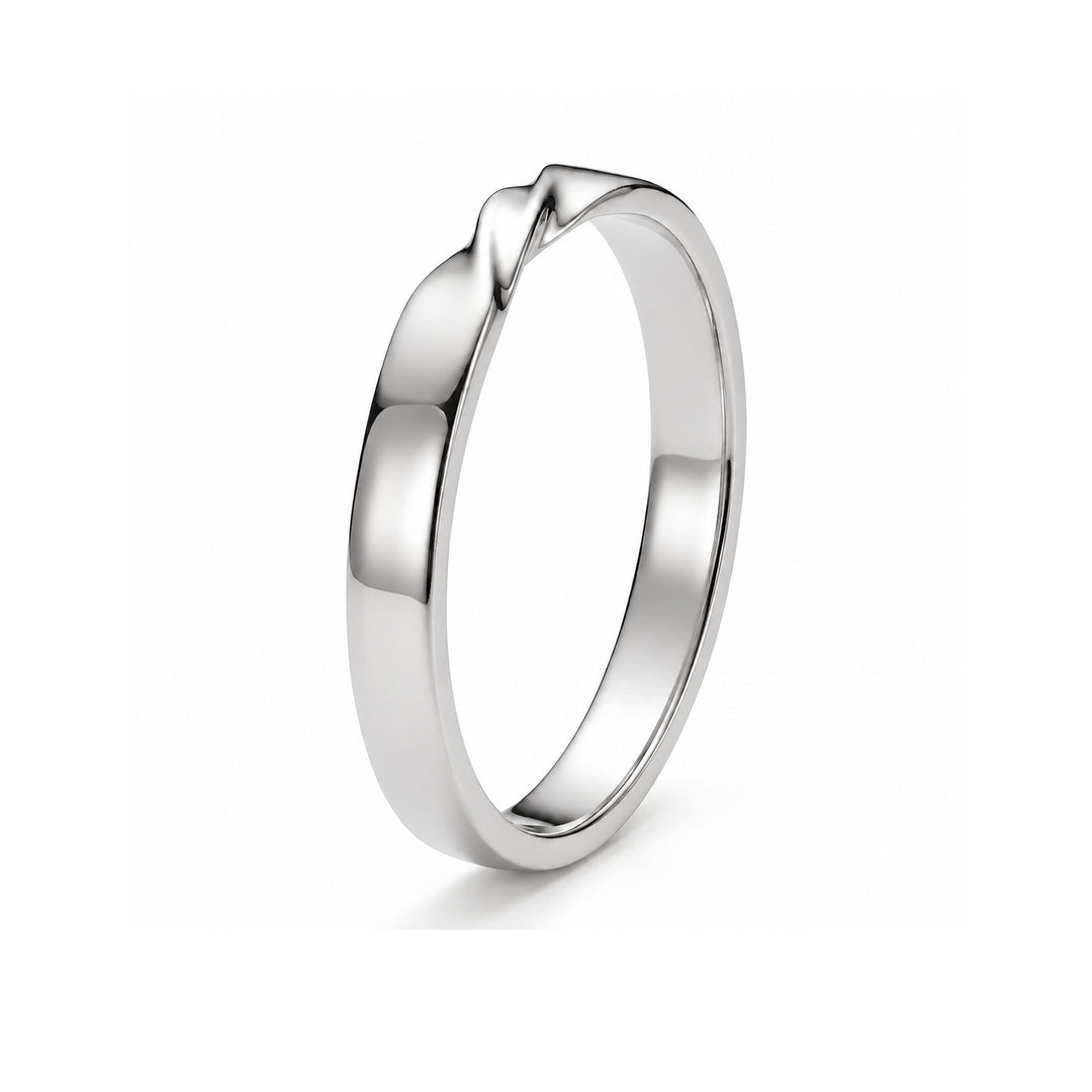 The Chevron Twist — 3mm Solid Gold Wedding Band in white gold, standing view