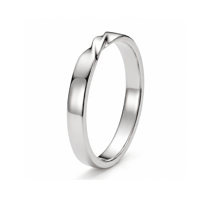 The Chevron Twist — 3mm Solid Gold Wedding Band in white gold, standing view