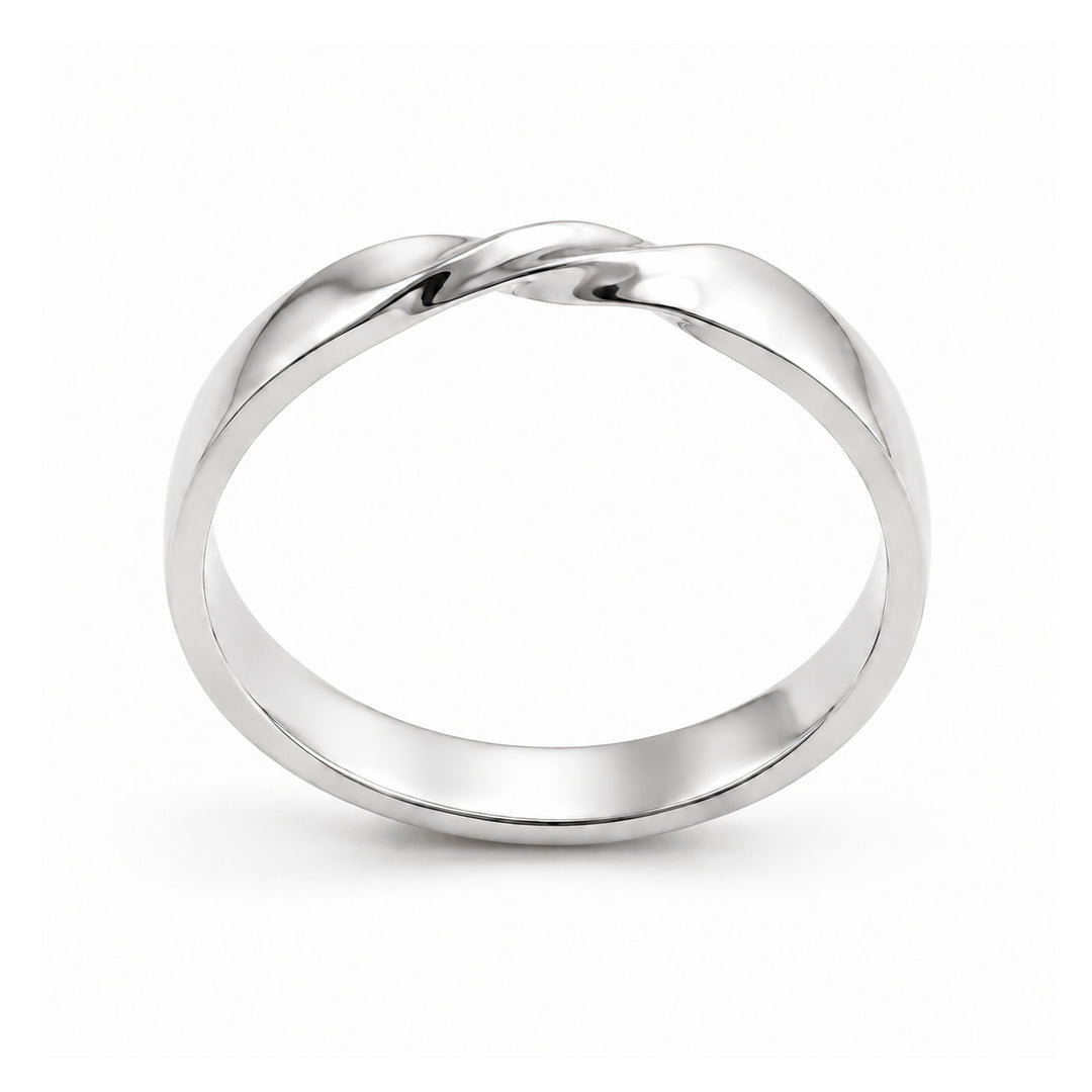 The Chevron Twist — 3mm Solid Gold Wedding Band in white gold, profile view