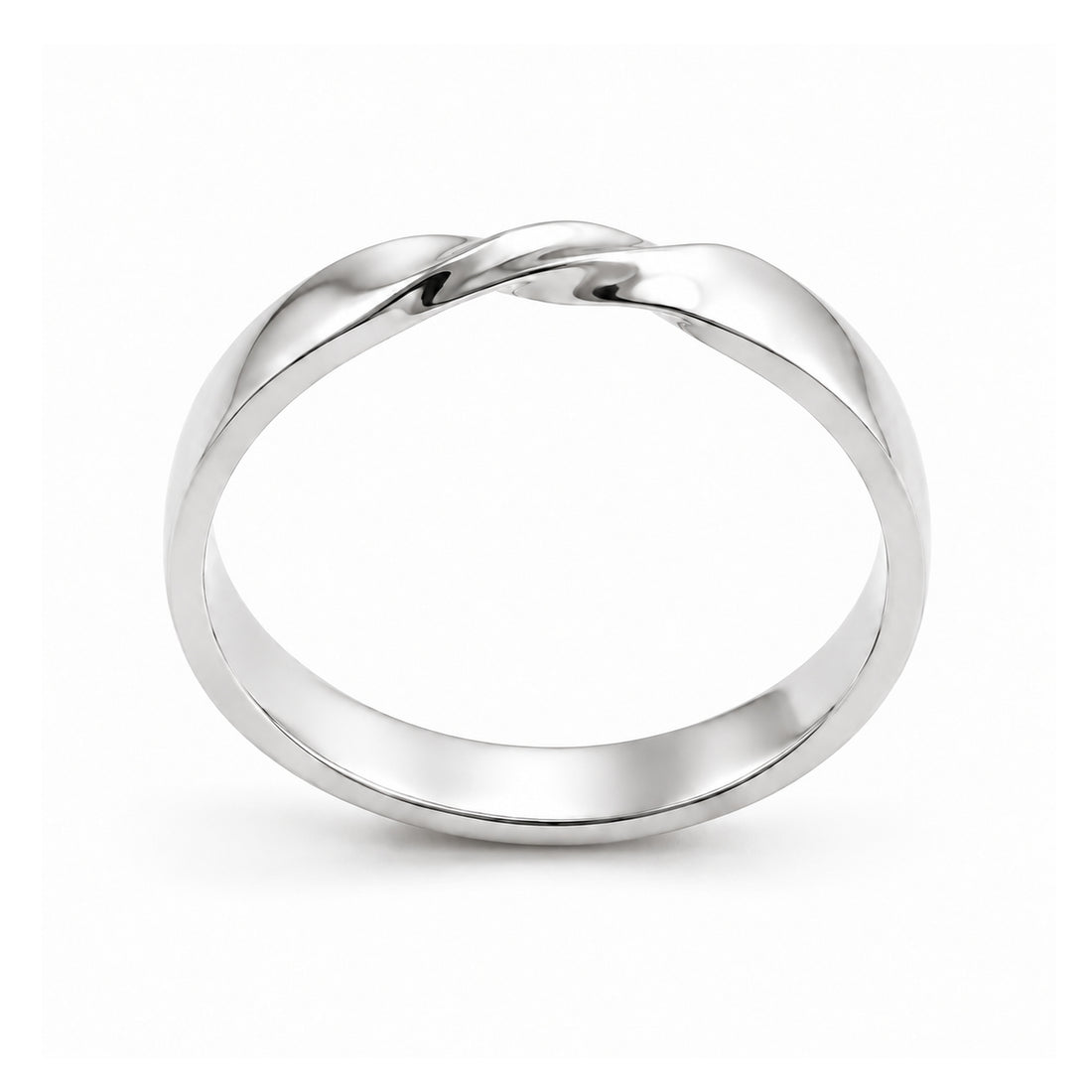 The Chevron Twist — 3mm Solid Gold Wedding Band in white gold, profile view