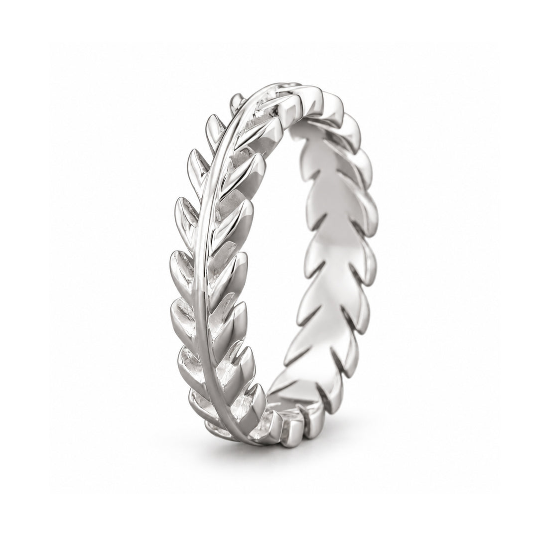 The Laurel — 3.5mm Solid Gold/Platinum Wedding Band in 14K white gold, angle view