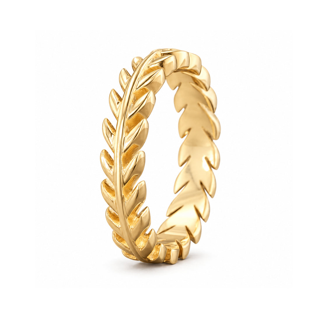 The Laurel — 3.5mm Solid Gold/Platinum Wedding Band in 14K yellow gold, angle view