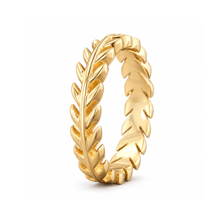 The Laurel — 3.5mm Solid Gold/Platinum Wedding Band in 14K yellow gold, angle view