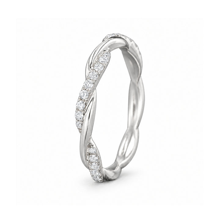 The Vine Twist — 1.8mm Diamond Wedding Band (0.20ctw) in 14K white gold, angle view
