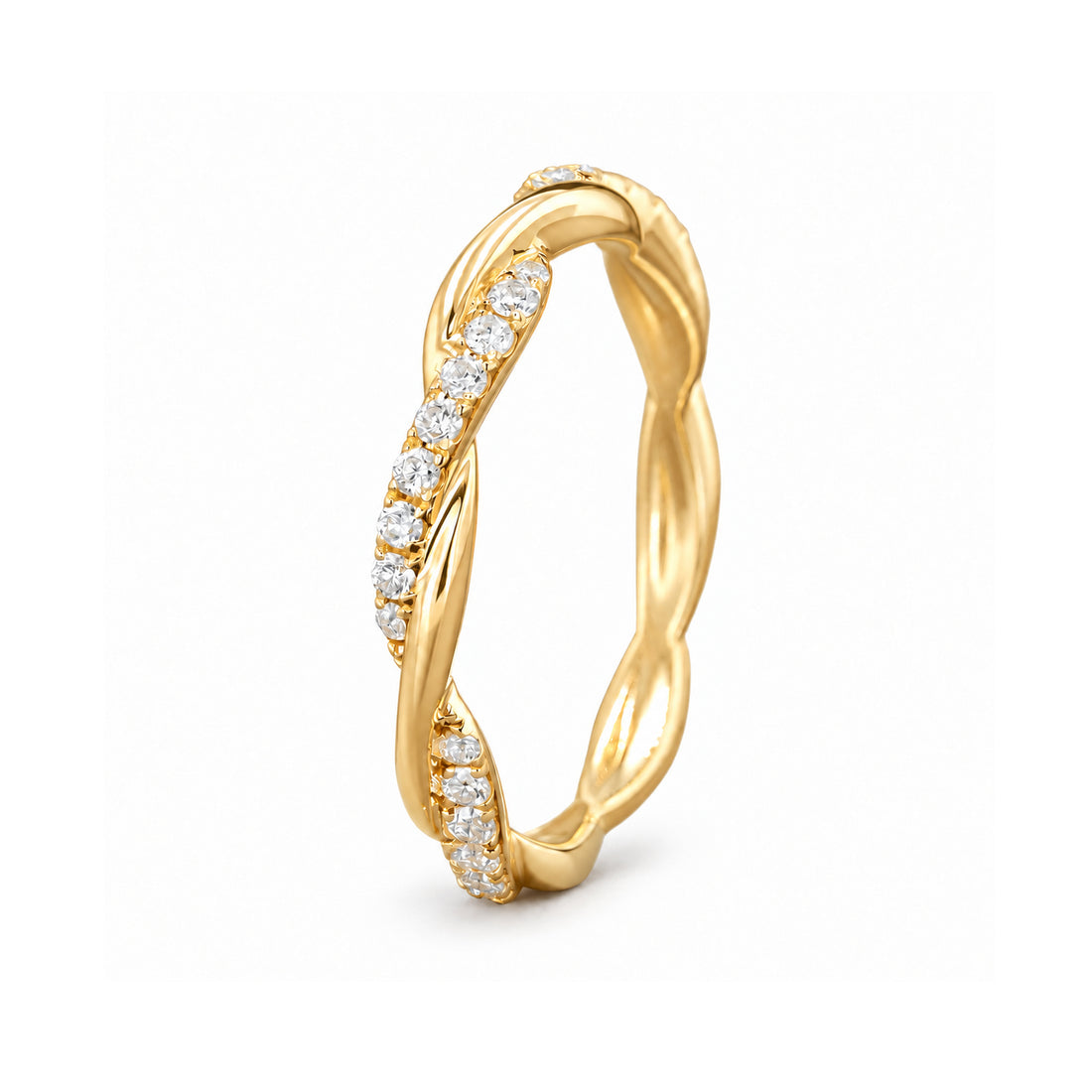 The Vine Twist — 1.8mm Diamond Wedding Band (0.20ctw) in 14K yellow gold, angle view