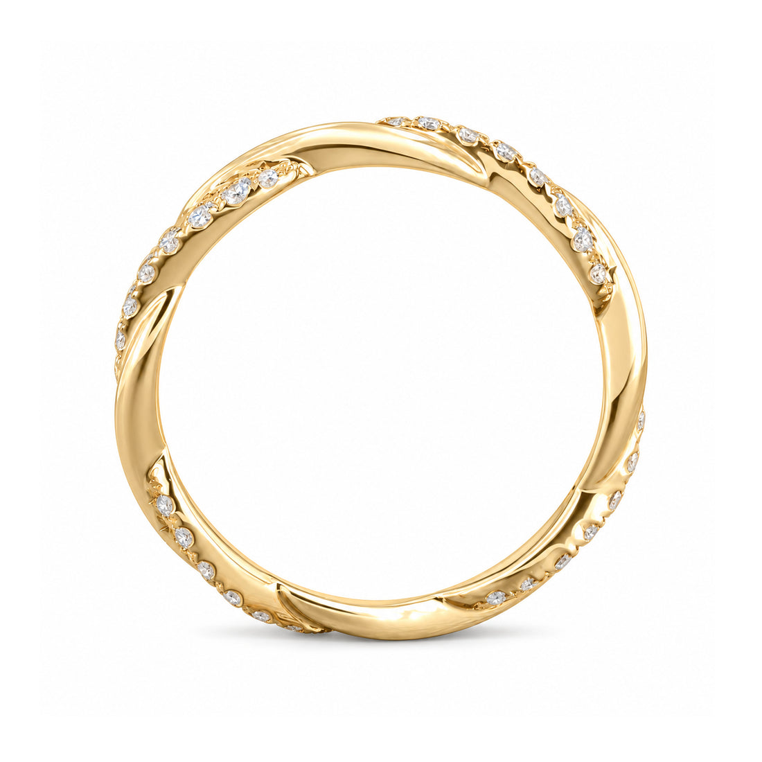 The Vine Twist — 1.8mm Diamond Wedding Band (0.20ctw) in 14K yellow gold, profile